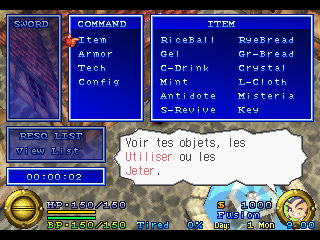 Le menu pause avec une description d'objet en français