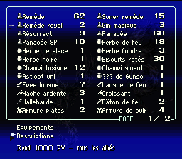 Les objets de combat avec leurs descriptions