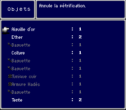 L'inventaire avec la description d'un objet
