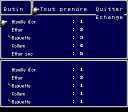 La fenêtre du butin après un combat