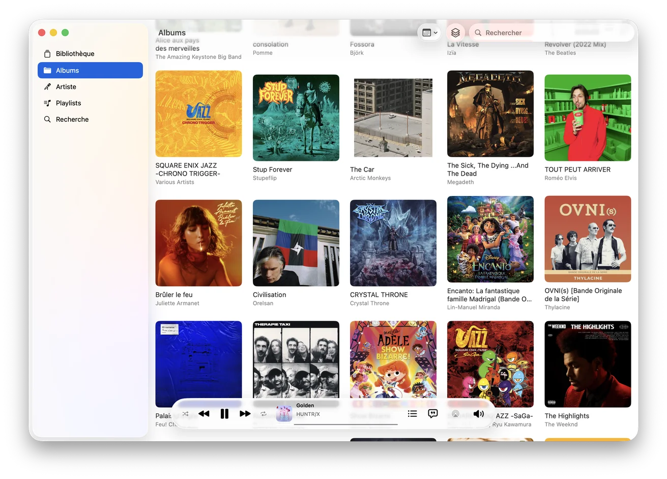 La grille d'albums sur macOS